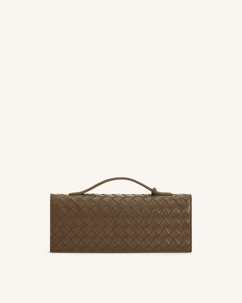 Celeste Sac à main enveloppe à anse supérieure, à texture tissée - Marron moka
