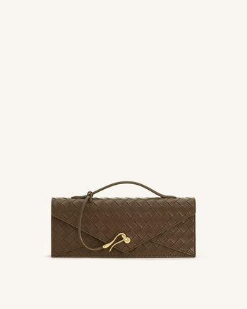 Celeste Sac à main enveloppe à anse supérieure, à texture tissée - Marron moka