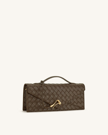 Celeste Sac à main enveloppe à anse supérieure, à texture tissée - Marron moka