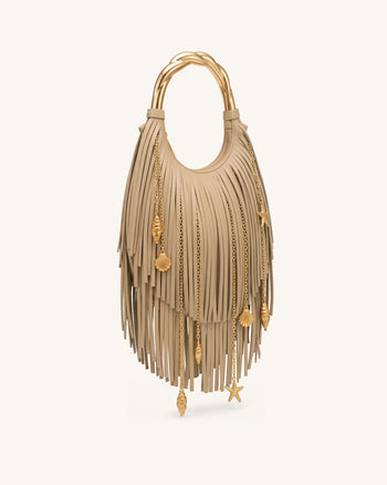 Chloe Sac à main à poignée en métal et franges - Kaki
