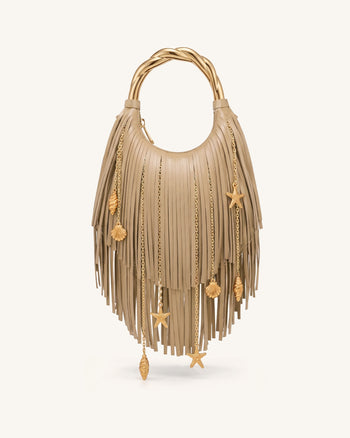 Chloe Sac à main à poignée en métal et franges - Kaki