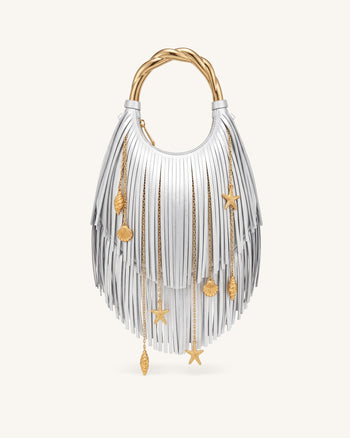 Chloe Sac à main à poignée en métal et franges - Argenté