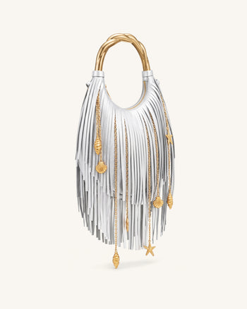 Chloe Sac à main à poignée en métal et franges - Argenté