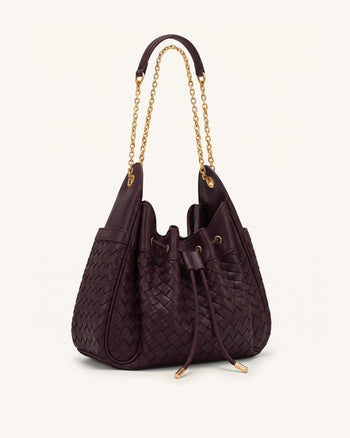 Rowan Sac seau à cordon de serrage froncé tressé avec chaîne - Cerise foncé