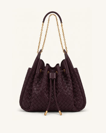 Rowan Sac seau à cordon de serrage froncé tressé avec chaîne - Cerise foncé
