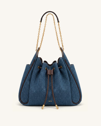 Rowan Sac seau à cordon de serrage froncé avec chaîne - Denim bleu foncé
