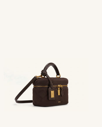 Cleo Sac à main en faux daim forme boîte - Marron chocolat foncé