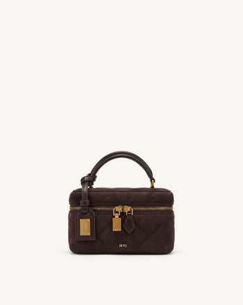 Cleo Sac à main en faux daim forme boîte - Marron chocolat foncé