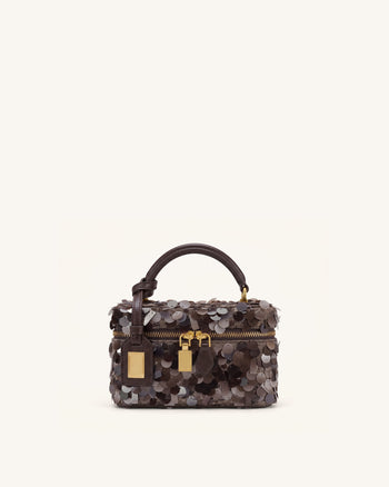 Cleo Sac à poignée supérieure en forme de boîte à sequins métallisés - Marron