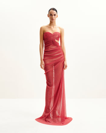 Robe Transparente à Paillettes Sans Bretelles Mia - Écarlate