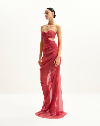 Robe Transparente à Paillettes Sans Bretelles Mia - Écarlate
