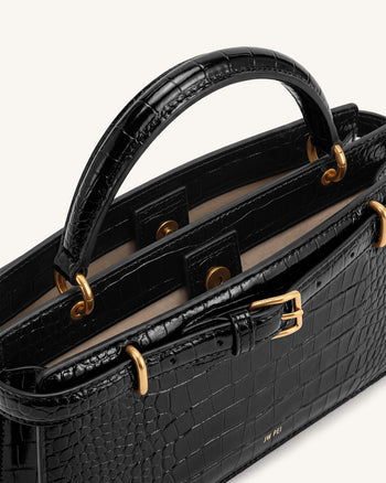 Elena Sac porté main classique - Croco noir