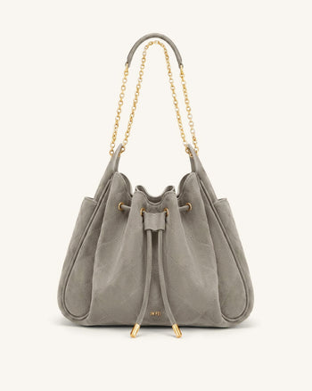 Rowan Sac seau matelassé à chaîne en faux suède - Gris