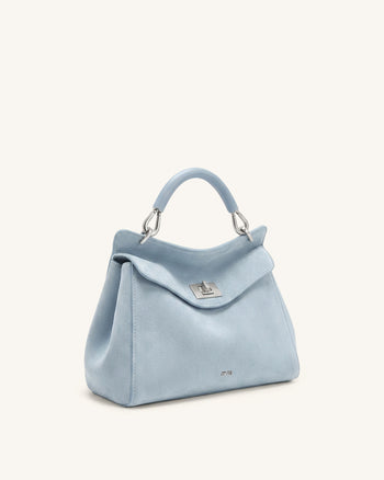 Lucia Sac à main classique en faux daim à poignée supérieure - Bleu clair