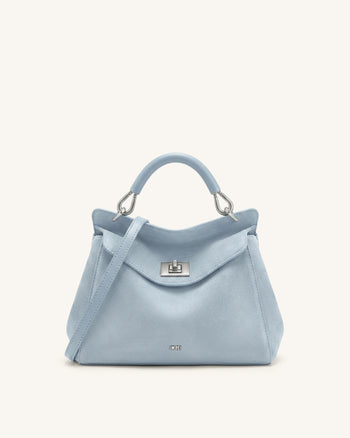 Lucia Sac à main classique en faux daim à poignée supérieure - Bleu clair