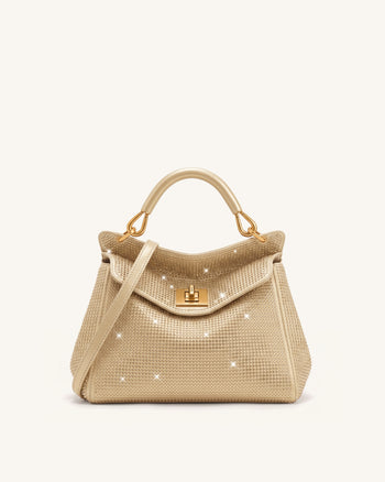 Lucia Sac classique à poignée supérieure en cristal artificiel - Champagne