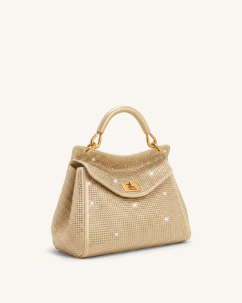 Lucia Sac classique à poignée supérieure en cristal artificiel - Champagne