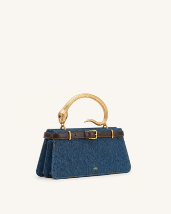 Elena Sac à main avec anse serpent - Jean bleu foncé
