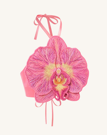 Haut court dos nu à orchidée 3D - Rose