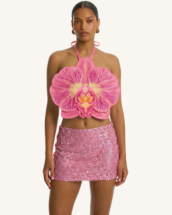 Haut court dos nu à orchidée 3D - Rose