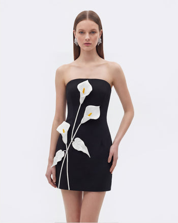 Robe bustier à appliqués floraux - Noir