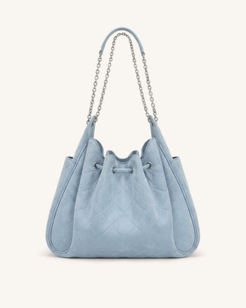 Rowan Sac seau matelassé à chaîne en faux suède - Bleu