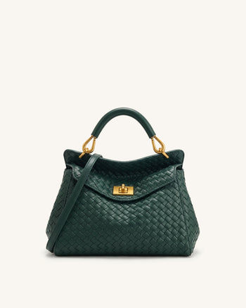 Lucia Sac à main classique tissé à poignée supérieure - Vert forêt