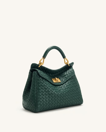 Lucia Sac à main classique tissé à poignée supérieure - Vert forêt