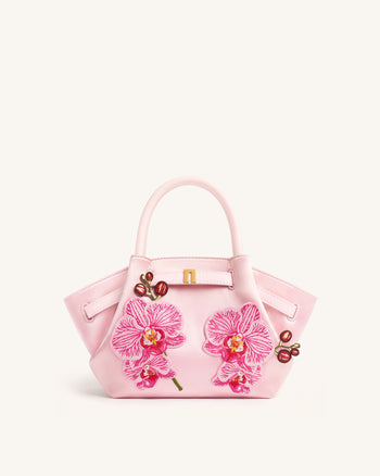 Hana Mini sac cabas brodé orchidée Phalaenopsis - Rose