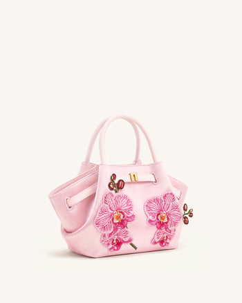 Hana Mini sac cabas brodé orchidée Phalaenopsis - Rose