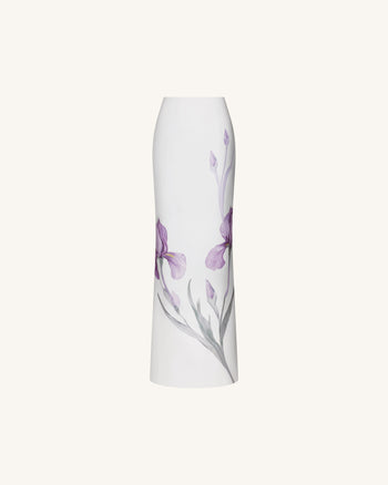 Jupe longue à motif Iris - Blanc
