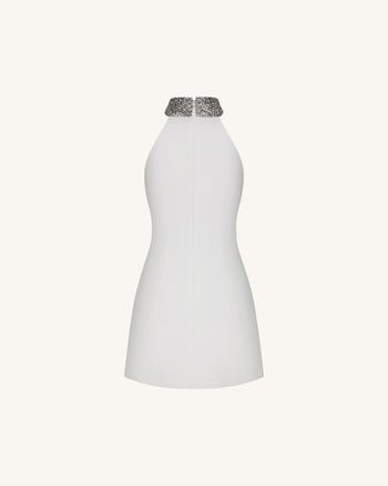 Robe dos nu à motif Iris ornée de bijoux - Blanc