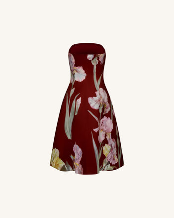 Robe trapèze bustier à imprimé floral Iris - Bordeaux