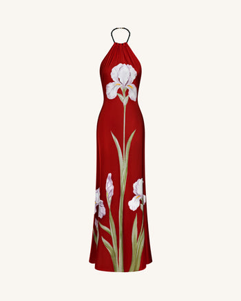 Robe longue dos nu à imprimé floral Iris - Rubis