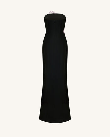 Iris Robe longue bustier à appliqués floraux - Noir