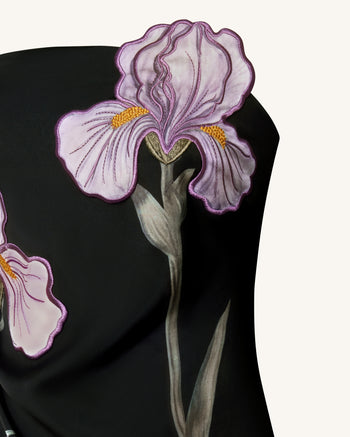 Iris Robe longue bustier à appliqués floraux - Noir