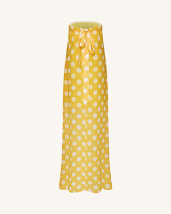 Robe longue bustier à pois - Jaune