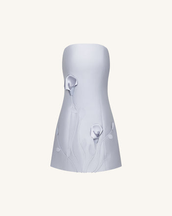 Mini-Robe Bustier Motif Floral Vigne 3D - Bleu
