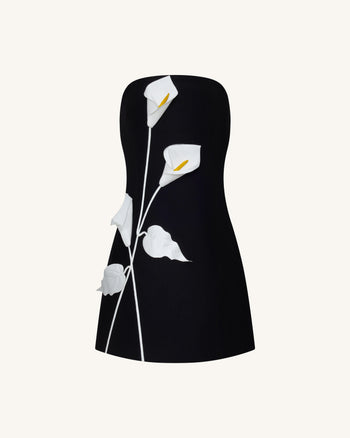Robe bustier à appliqués floraux - Noir