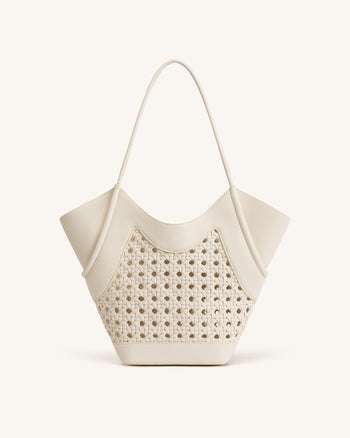 Sac fourre-tout à empiècement tissé Maribel - Ivoire