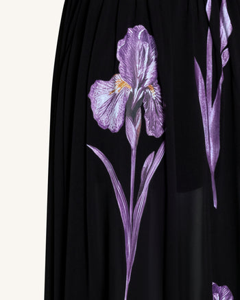 Robe longue transparente à manches longues et imprimé floral Iris - Noir/Violet