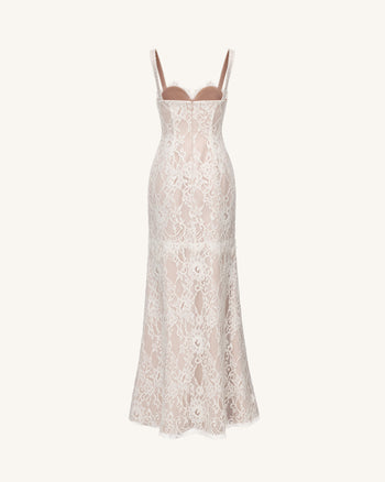 Robe Maxi en Dentelle à Fente - Blanc
