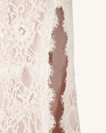 Robe Maxi en Dentelle à Fente - Blanc