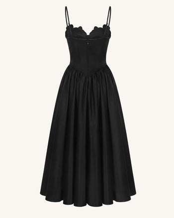 Robe longue corset à appliqué brodé orchidée - Noir