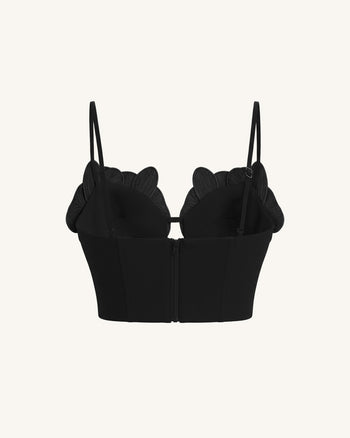 Haut bustier corset à appliqué brodé orchidée - Noir