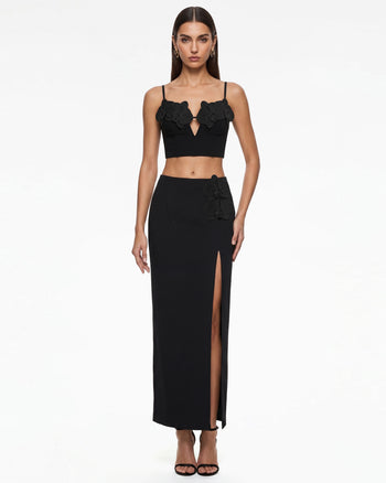 Haut bustier corset à appliqué brodé orchidée - Noir