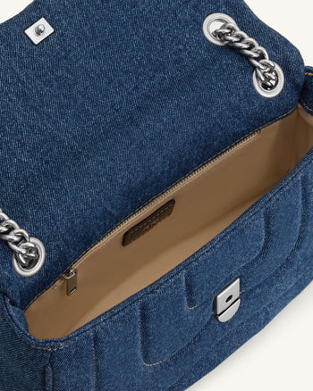 Tina Sac bandoulière matelassé à chaîne - Denim bleu