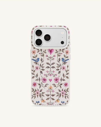 Coque de téléphone motif oiseaux et fleurs style vintage - Blanc