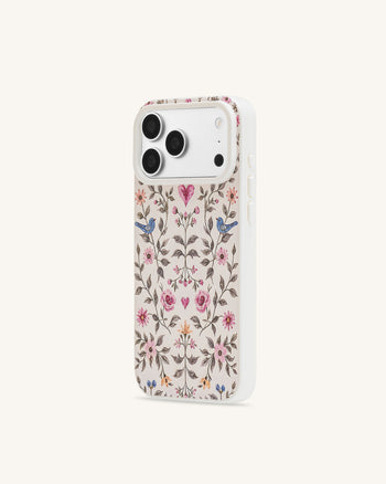 Coque de téléphone motif oiseaux et fleurs style vintage - Blanc