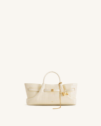 Maeve Sac cabas avec breloque teckel en métal – Effet croco ivoire